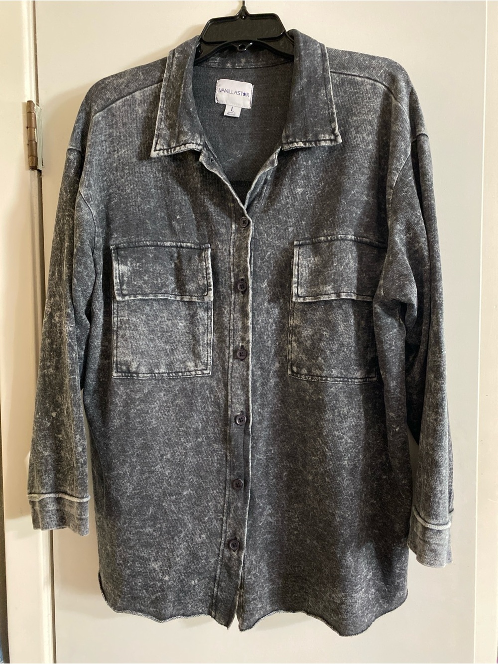 Vanilla star Washed Charcoal Black Casual Button-Down Shirt Jacket